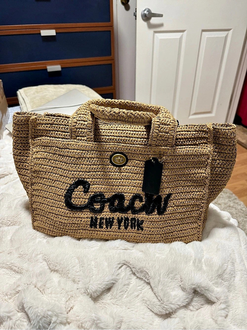 Coach Cargo Embroidered Logo Straw Tote Brown- NEW NEVER WORK